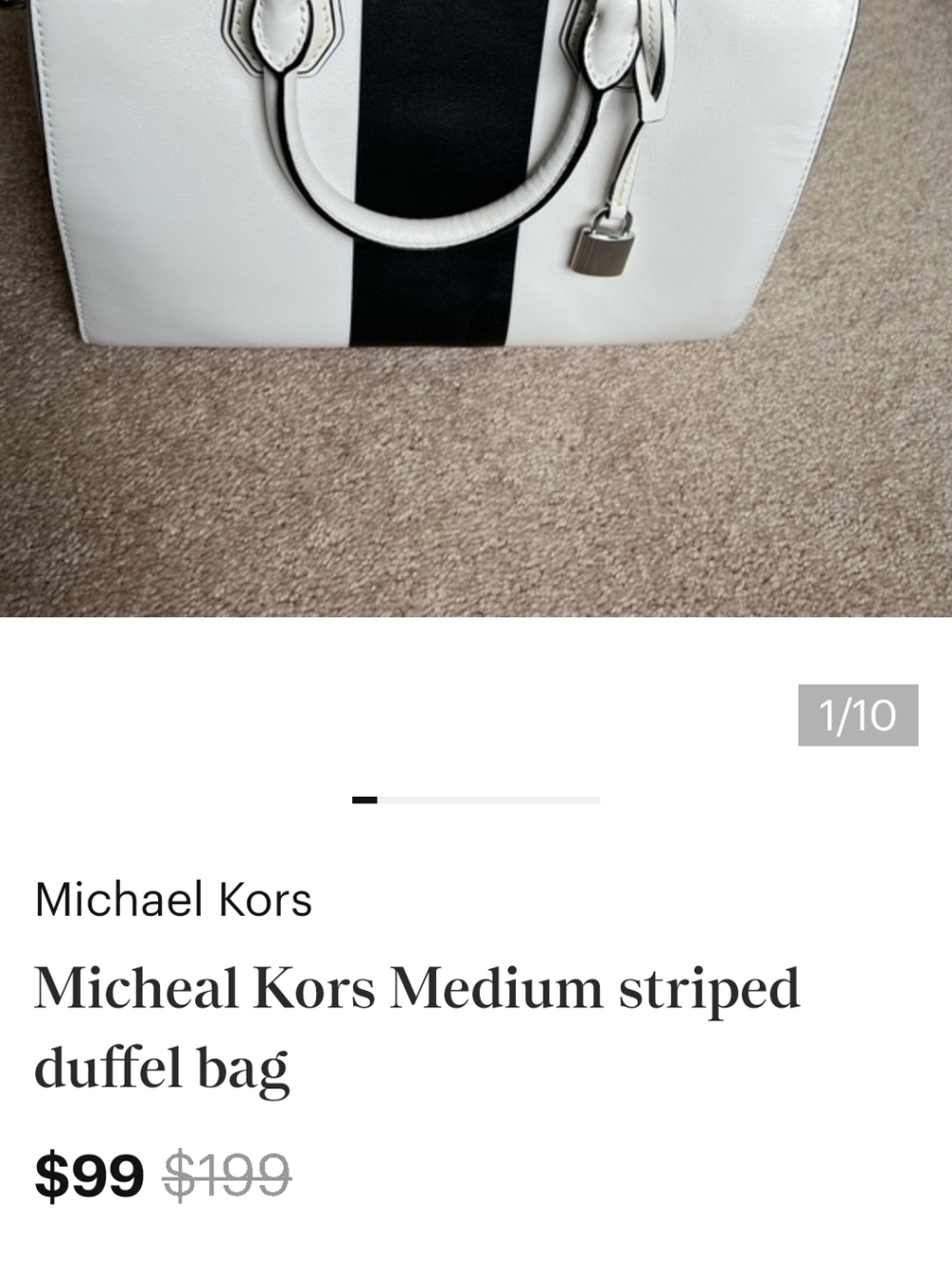 Michael Kors White Leather Satchel with Black Center Stripe - Picture 10 of 10